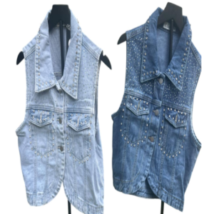 Womens Denim Vest Beading Pearls Sleeveless Jean Jacket Coat