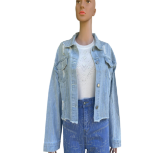 Denim Jacket With Stripe Sparkle with long sleeves.